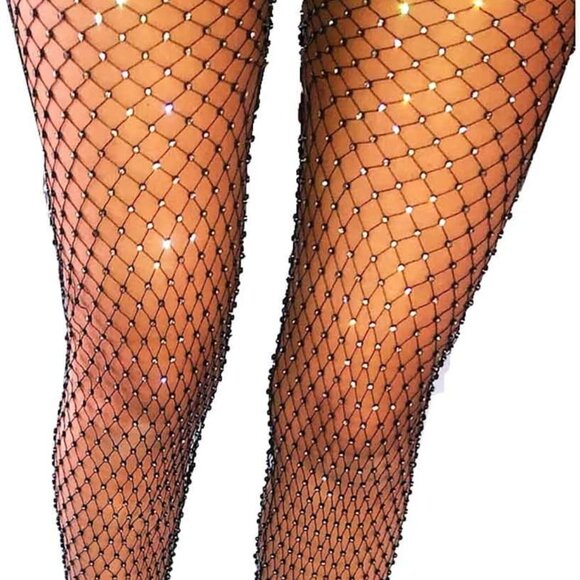 Women Crystal Mesh Black Pants Rhinestone See Through Fishnet Pants Festival - Picture 7 of 7